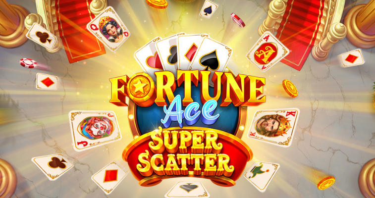 Fortune Ace Super Scatter backgroun with card suits theme and logo of the slot game - Flush Casino & Sportsbook