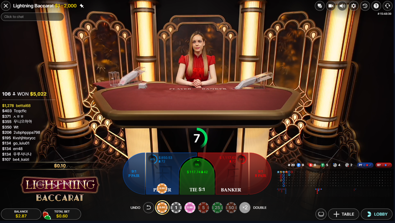 Lightning Baccarat live casino game with dealer by Evolution - Flush Casino & Sportsbook
