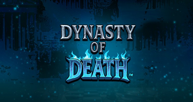 Dynasty of Death promotional banner with the game title and underworld setting from Hacksaw Gaming