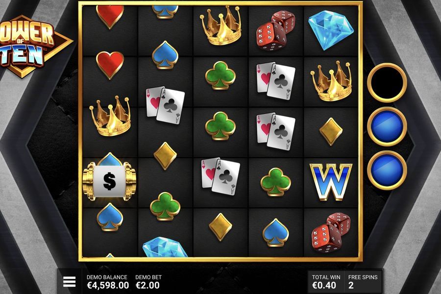 Power of Ten free spins bonus with Power Wheel panel active and a win displayed on the casino symbol grid