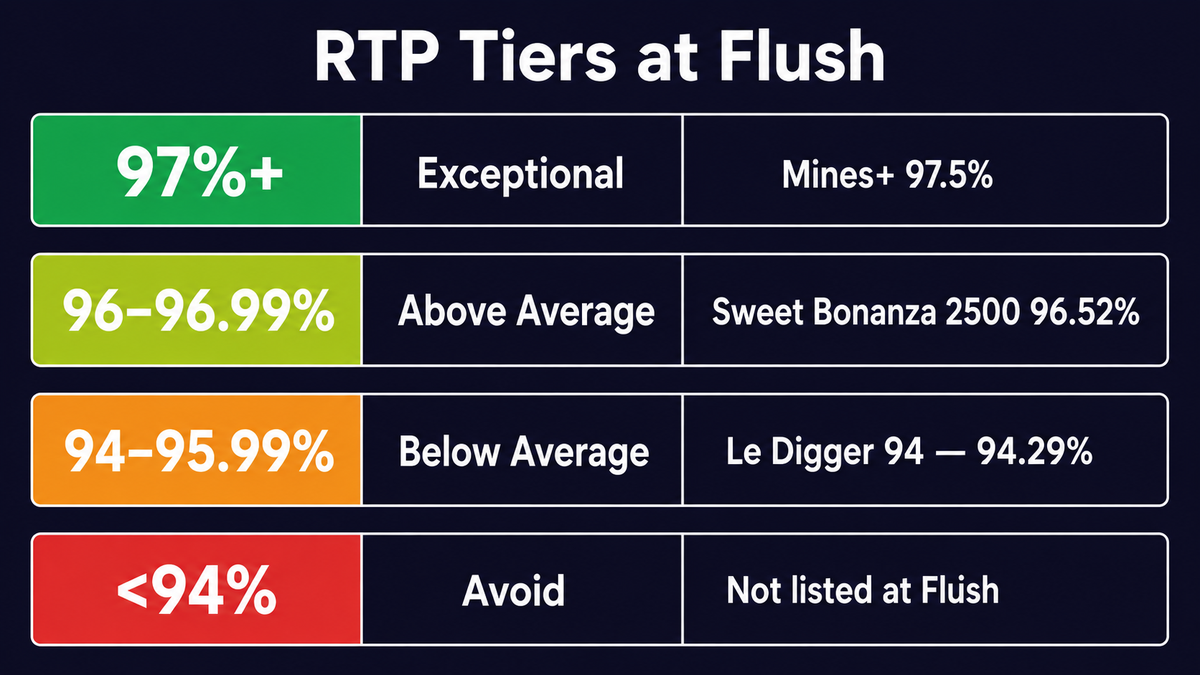 slot rtp tiers chart showing return to player ranges at Flush from 94% to 97.5%