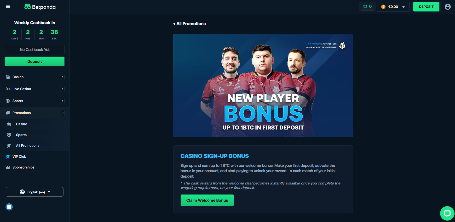 BetPanda new player bonus 100% up to 1 BTC welcome offer 2026