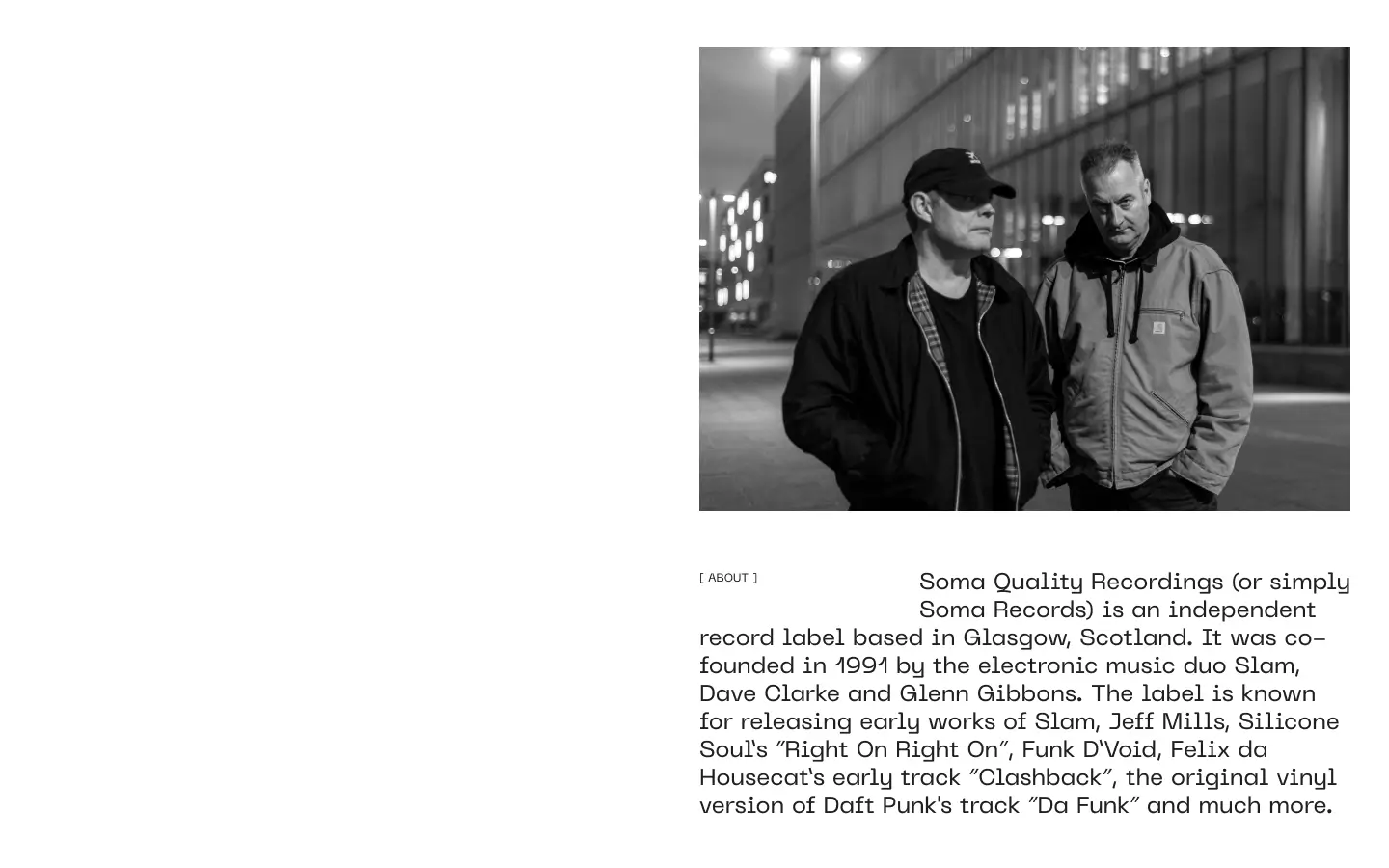 electronic music label web design project section about