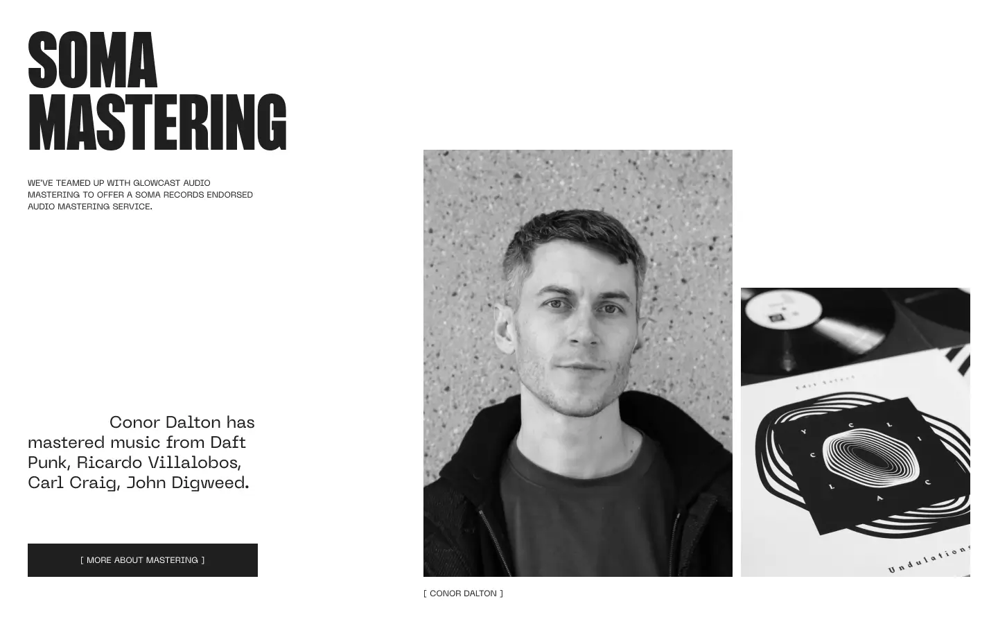 electronic music label web design project section soma mastering