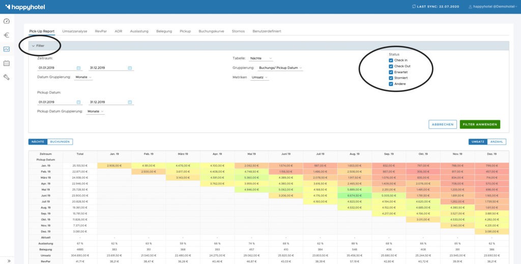 Pick Up Report Filter Auswahl