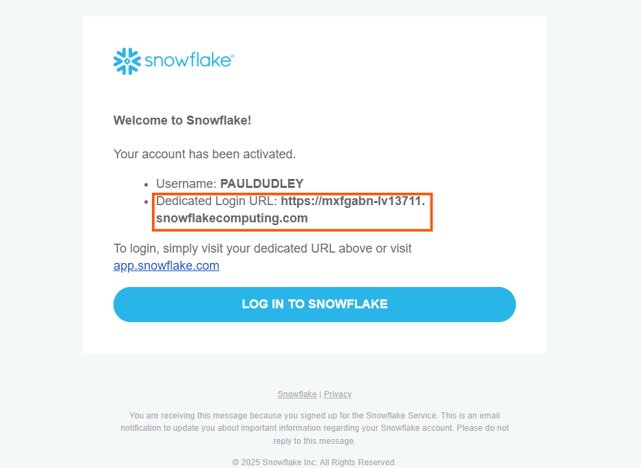 Snowflake URL