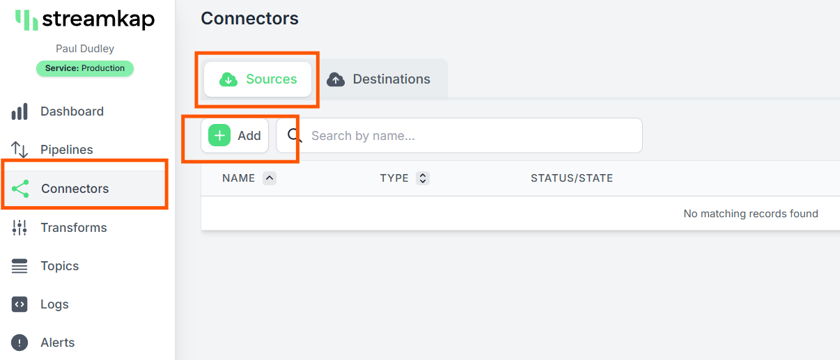 Create source connector page