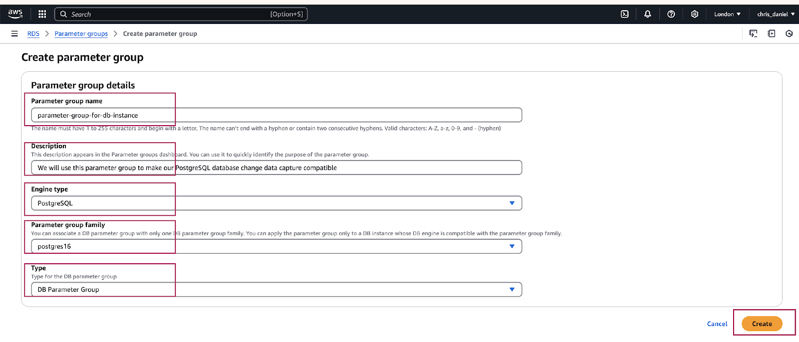 Parameter groups details screen