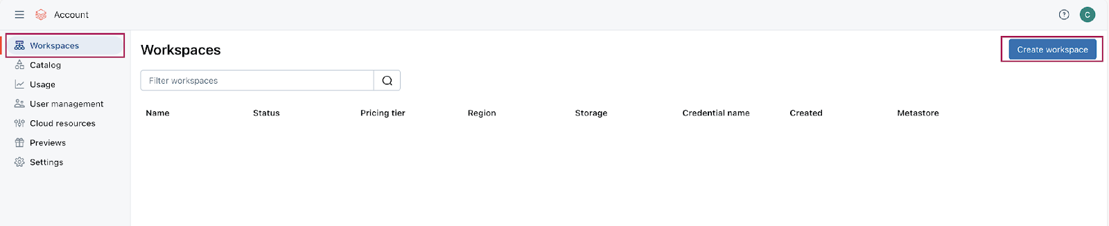 Create workspace page