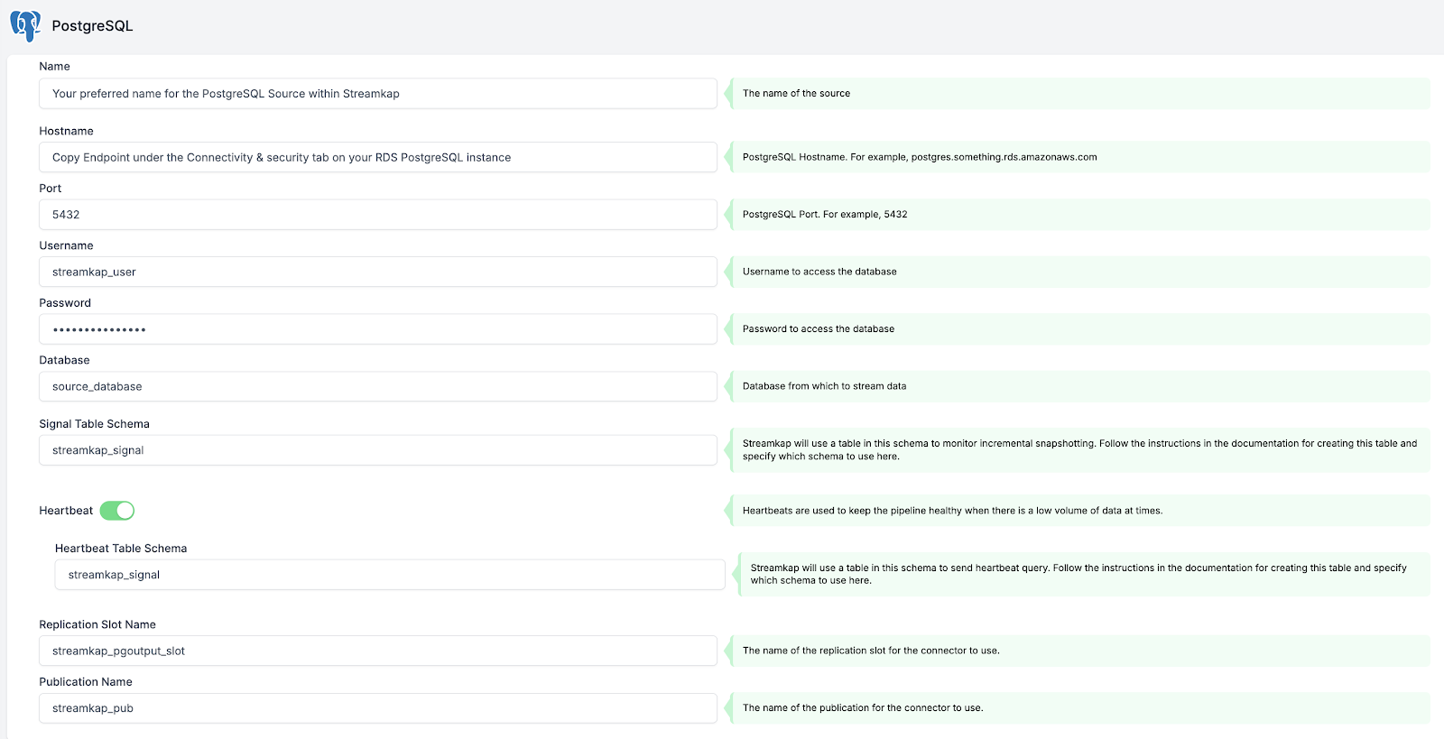 Configuring postgresql source connector