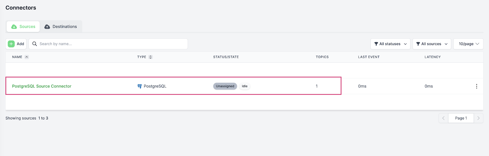 Connectors list page
