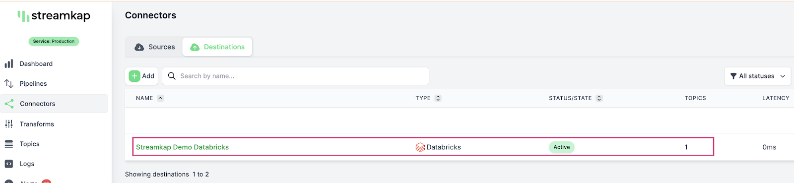 Databricks connector status page