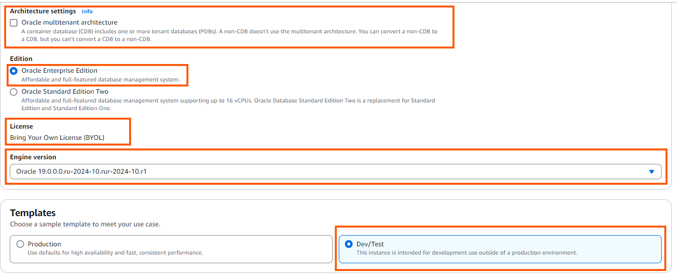 Configuration of database