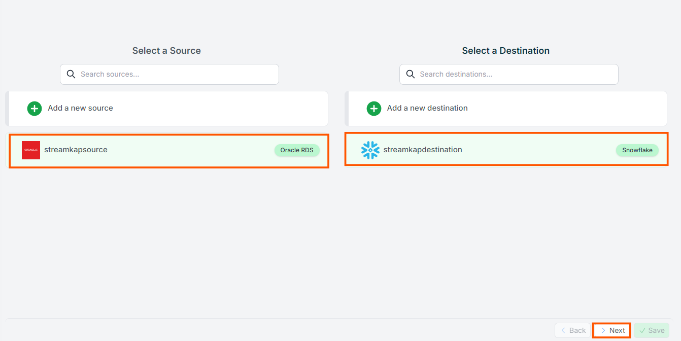 Selecting Source and destination