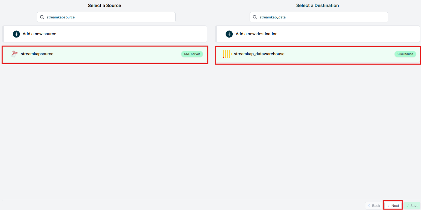Selecting Source and destination