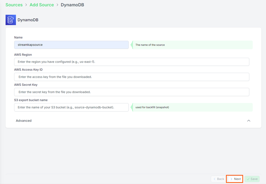 Source Configuration details