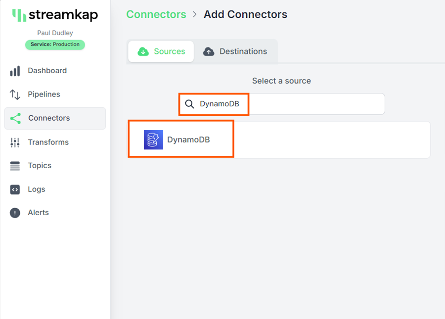 Select Source database