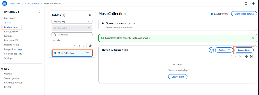 Navigate to Explore Items