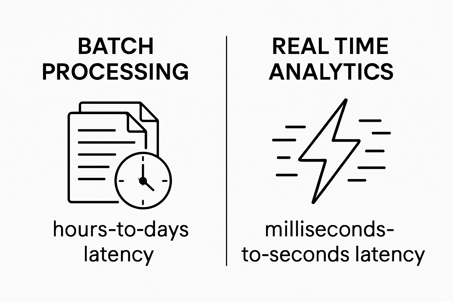 Infographic comparing batch processing and real time analytics latency