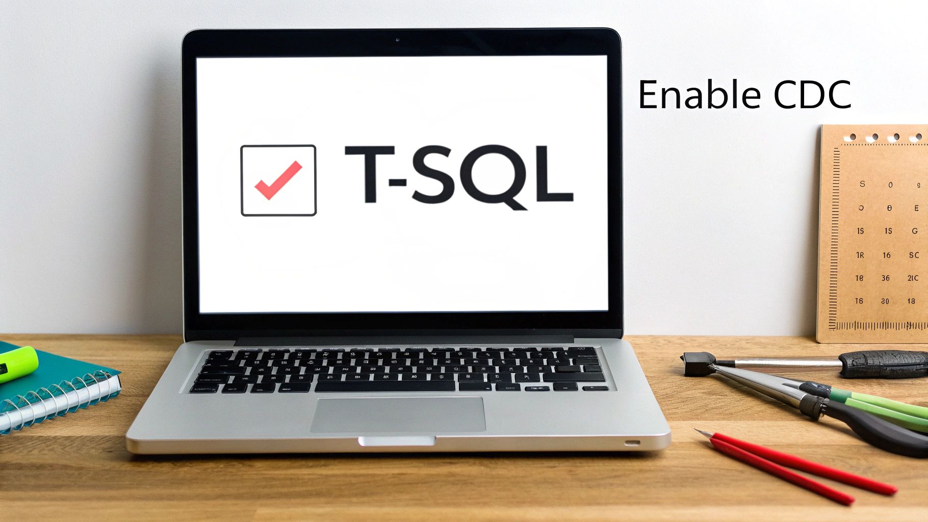 A developer works on configuring a database, representing the process of enabling Change Data Capture in SQL Server.