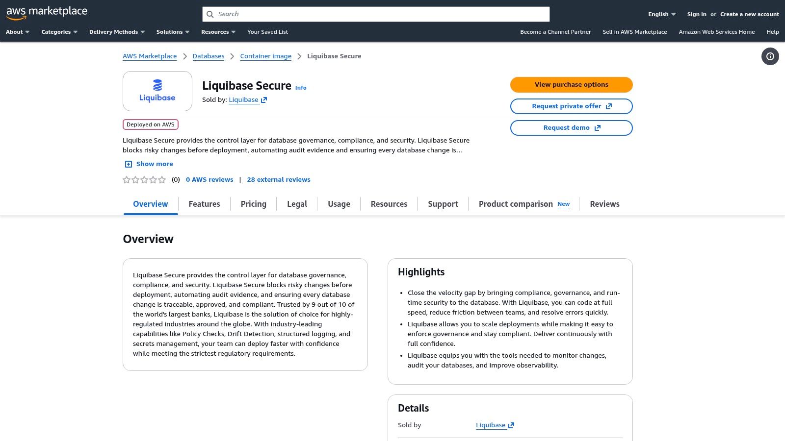 AWS Marketplace — Liquibase Secure
