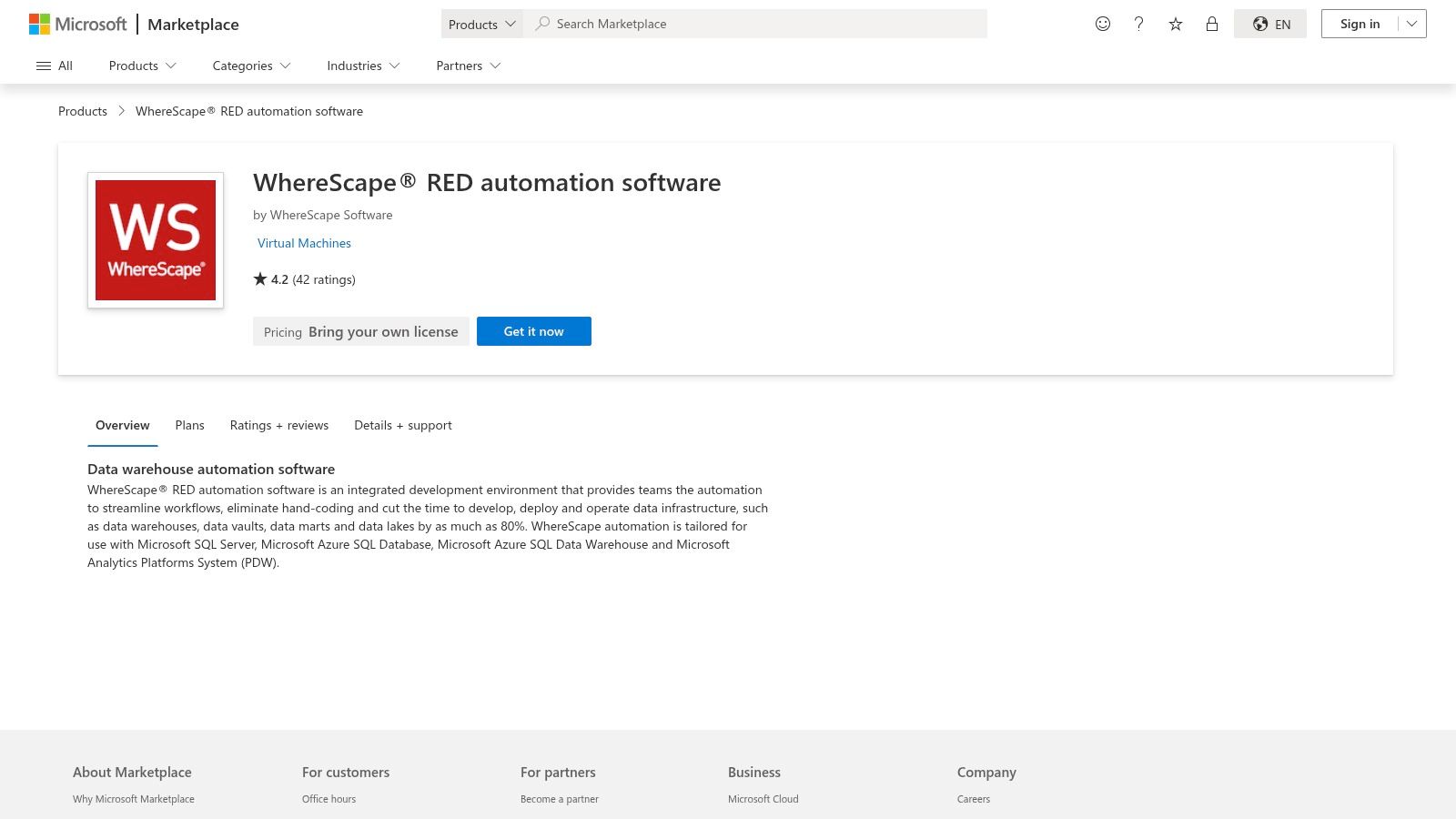 Microsoft Azure Marketplace — WhereScape RED