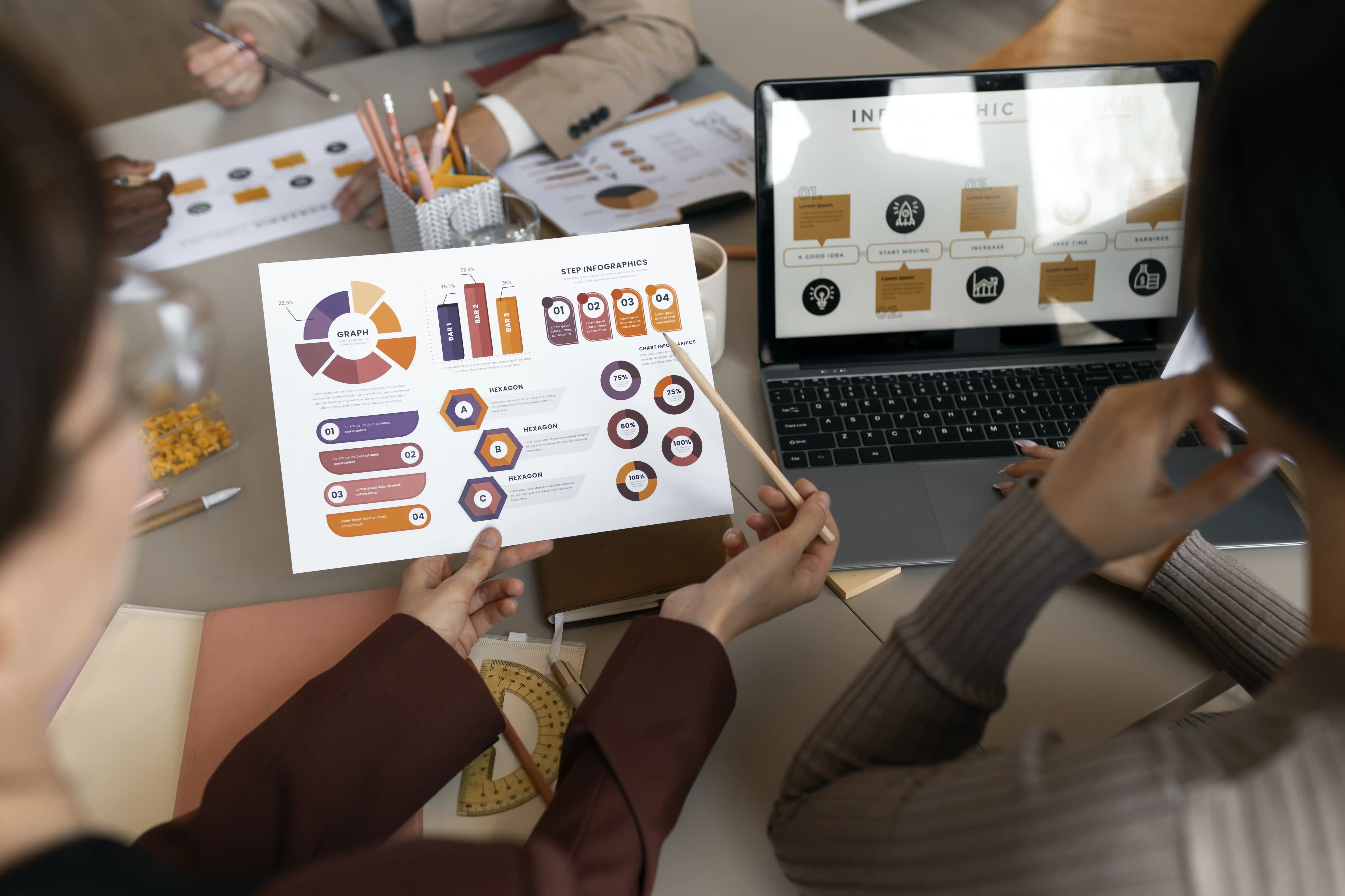 Business owner analyzing pitch deck trends to watch in 2025 for investors