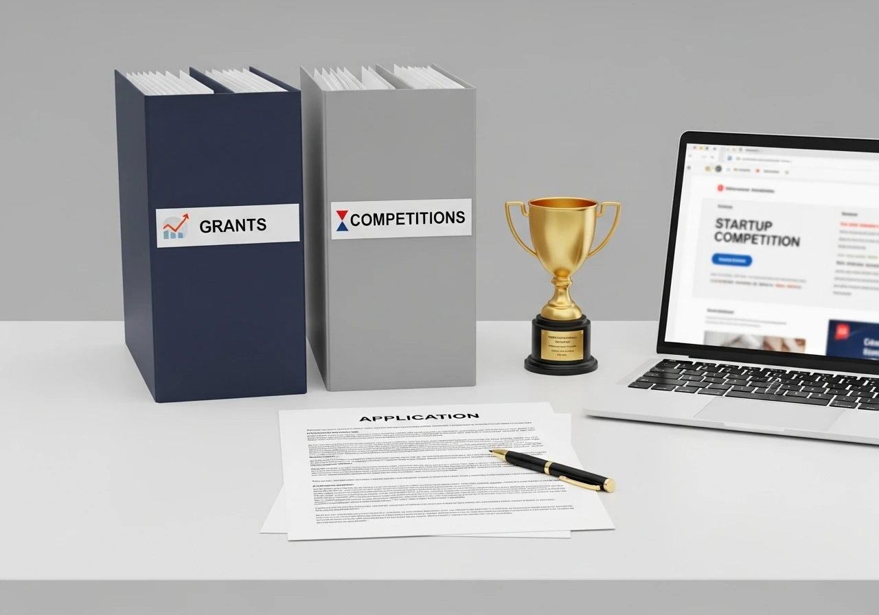 Entrepreneur applying for government grants and preparing pitch for startup competition