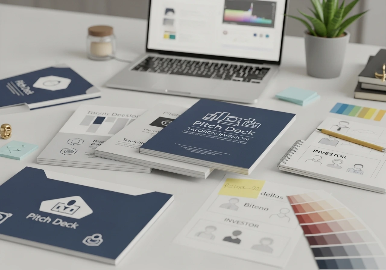 Founder tailoring a pitch deck to suit various investor types on a laptop