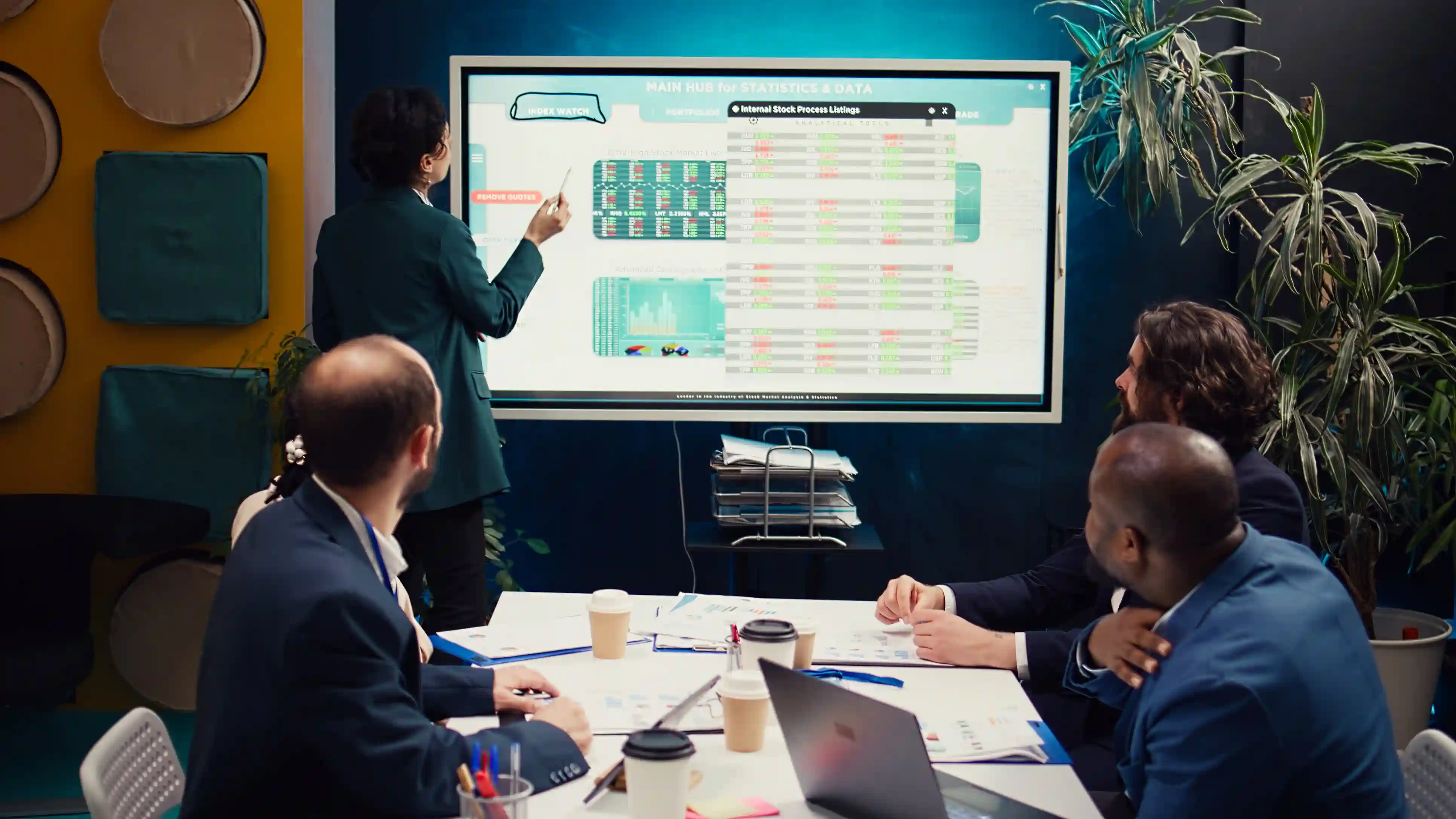Investor reviewing a well-designed pitch deck presentation with clear visuals and key data