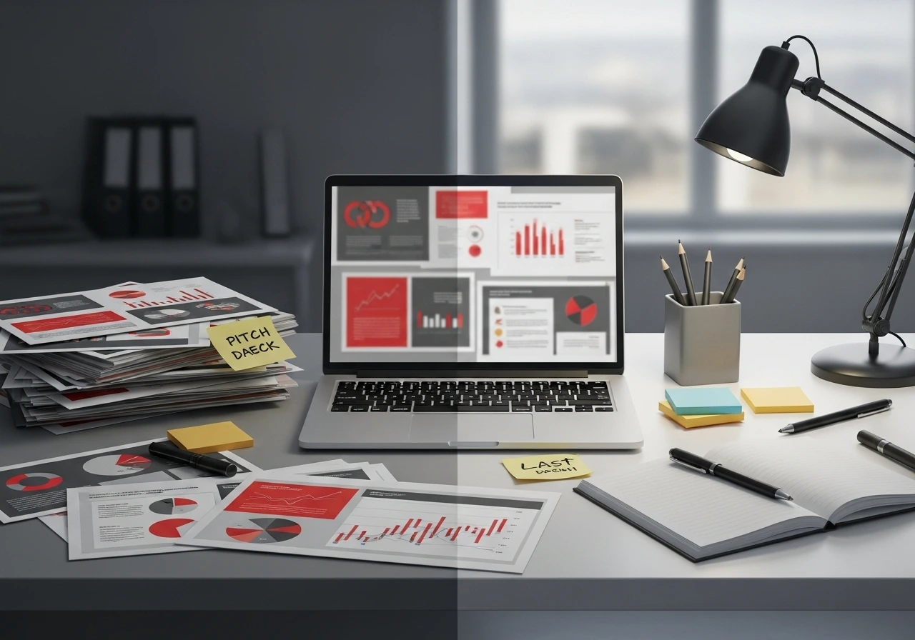 Investor unimpressed while reviewing a poorly designed pitch deck