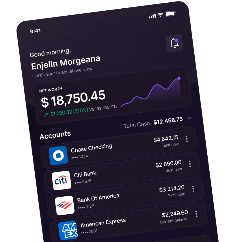 Net worth and accounts dashboard