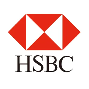 HSBC logo with red and white geometric shapes above black HSBC text.