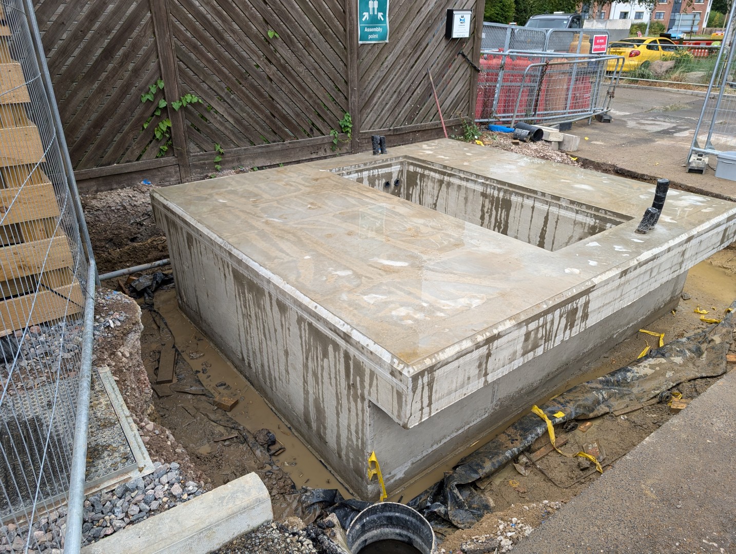 Completed concrete substation base after striking the formwork