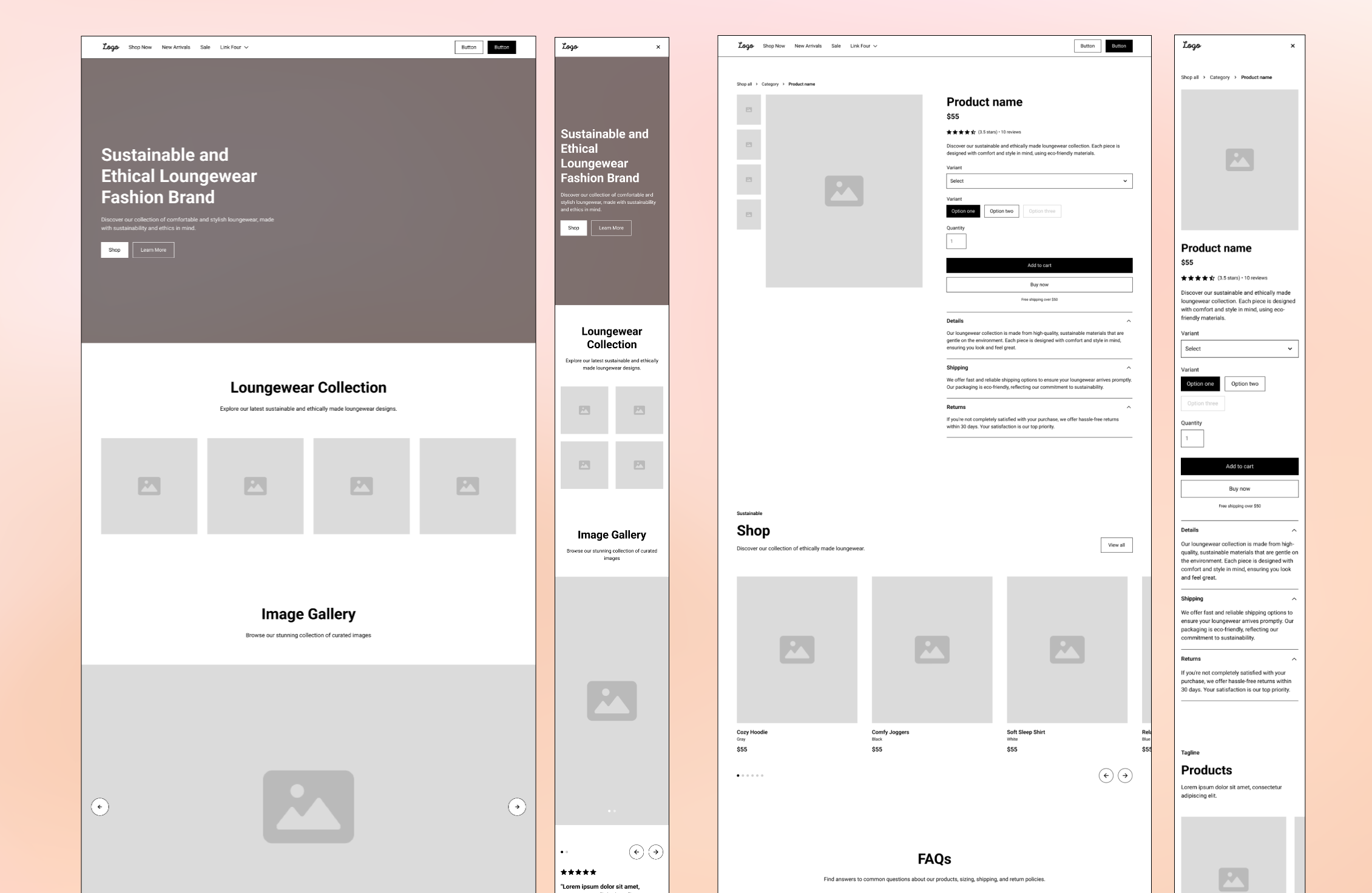 Greyscale digital wireframes of the Oddbird homepage and product pages