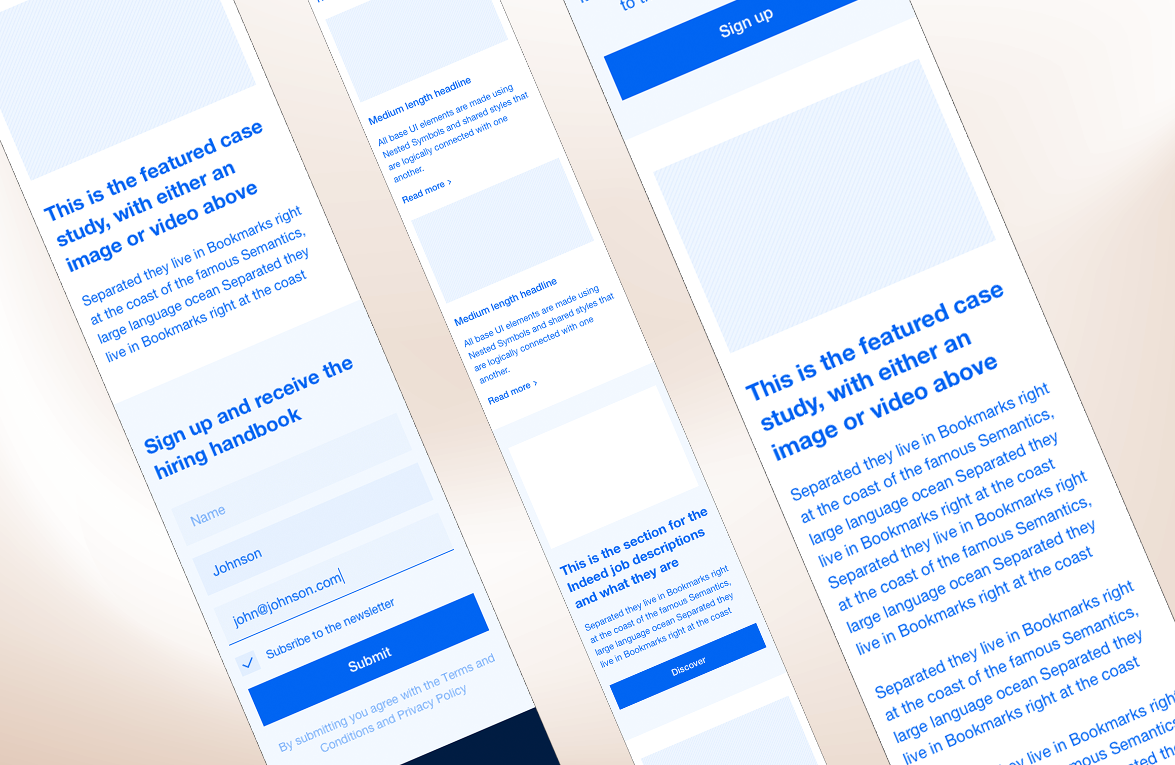 Mobile screens of the microsite including the Hiring Handbook signup form