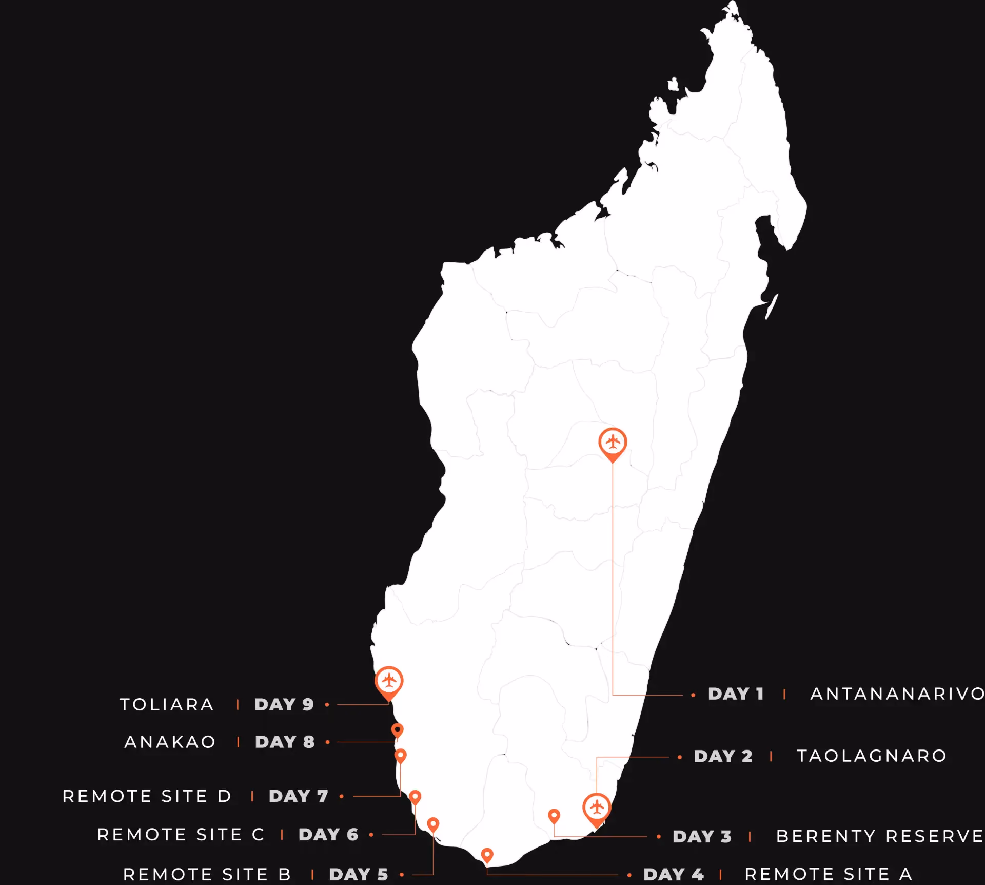Untamed Wilderness expedition route map – Madagascar