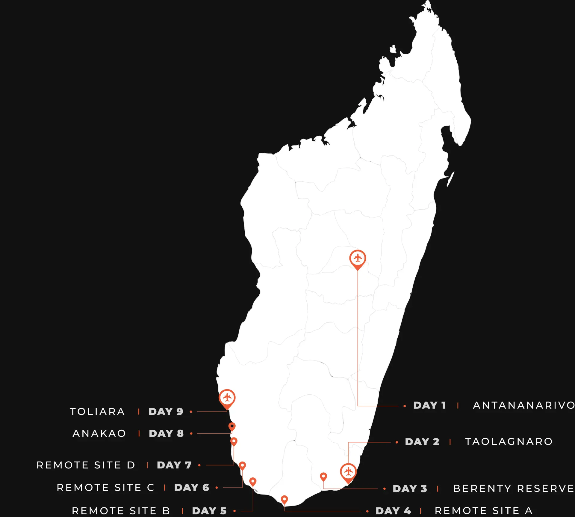 Untamed Wilderness expedition route map – Madagascar