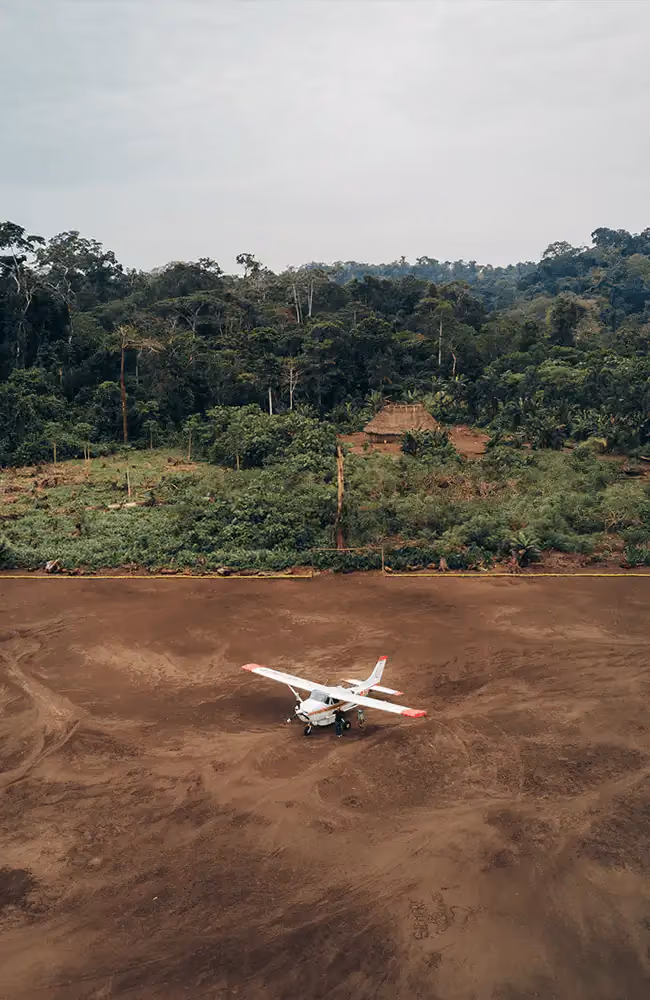 Chartered flight into the remote Amazon jungle near the Peruvian border, Ecuador