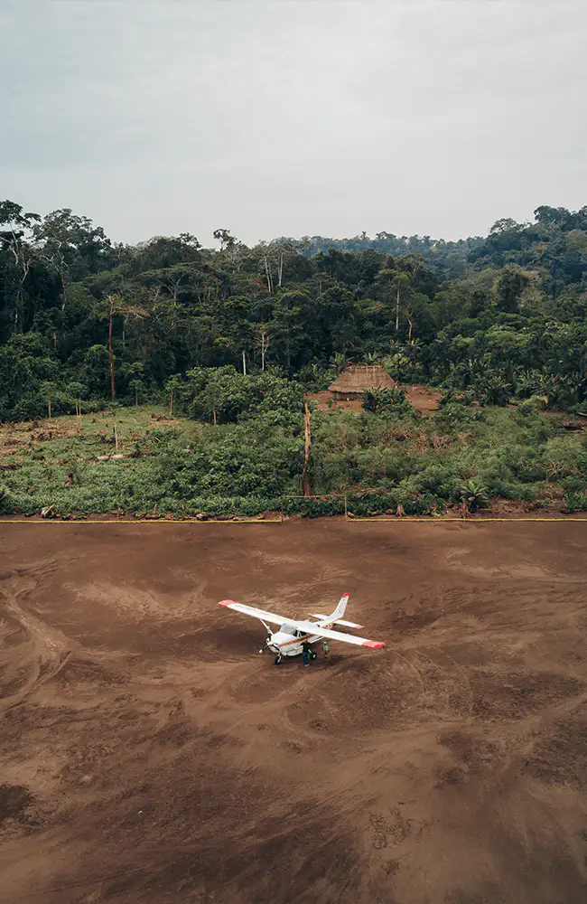 Chartered flight into the remote Amazon jungle near the Peruvian border, Ecuador