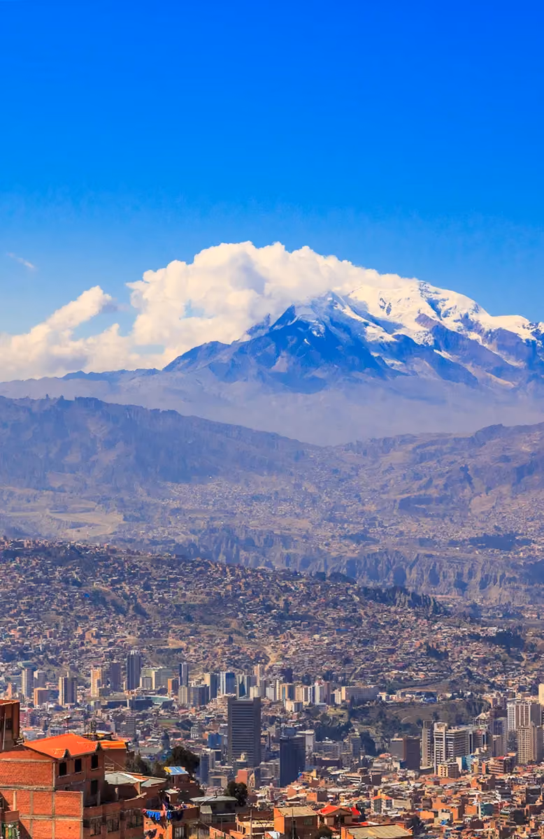 Winding mountain roads to La Paz, highest capital in the world, Bolivia