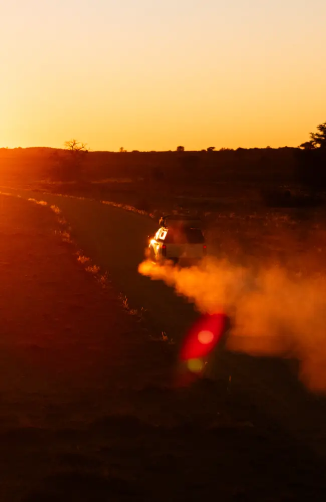 Khutse Game Reserve drive through tarmac and rugged off-road, Great Kalahari Botswana