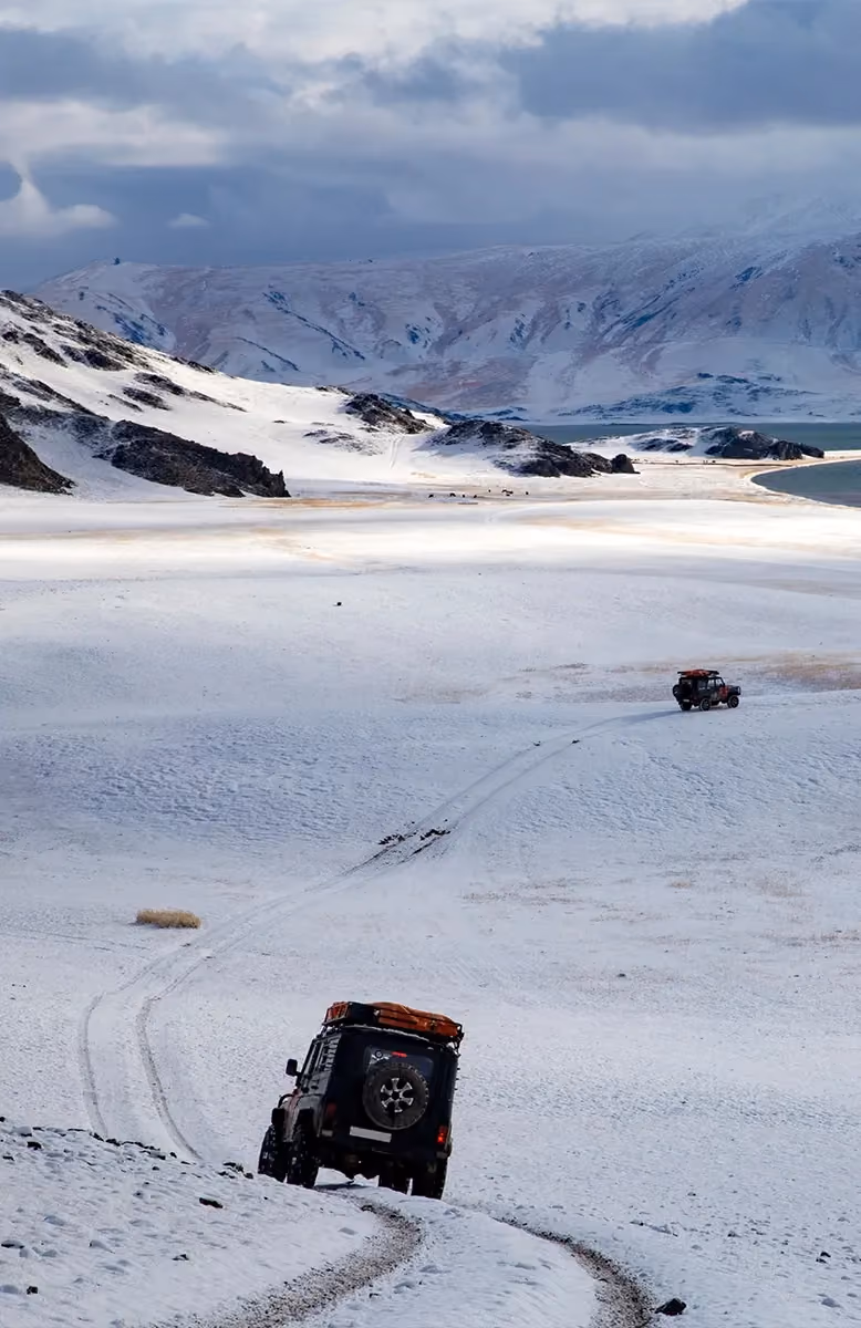 Drive to Khyargas Lake in extreme western Mongolia, Cold Steppes expedition