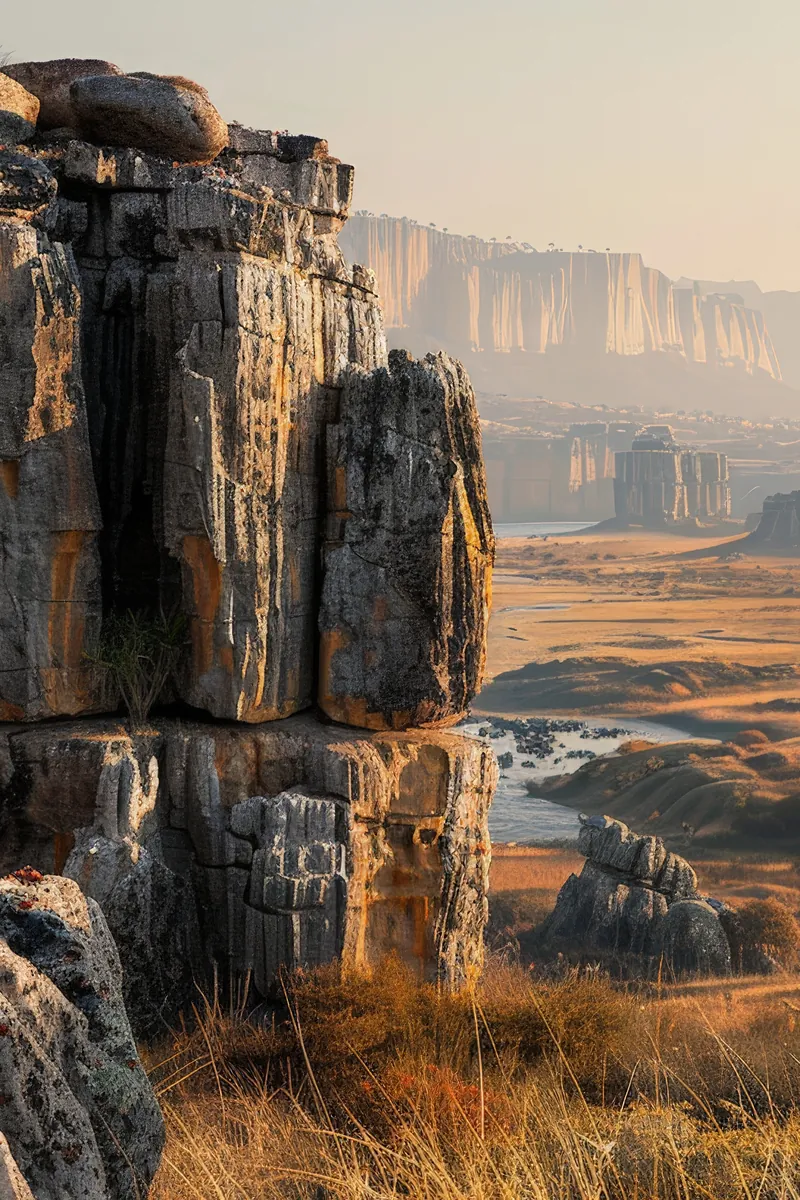 Sandstone pillars above the canyons of the Makay, Madagascar