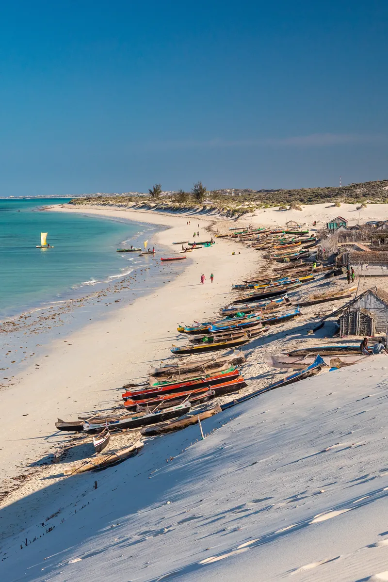 Pirogues on the beach near Toliara on the Mozambique Channel, Madagascar