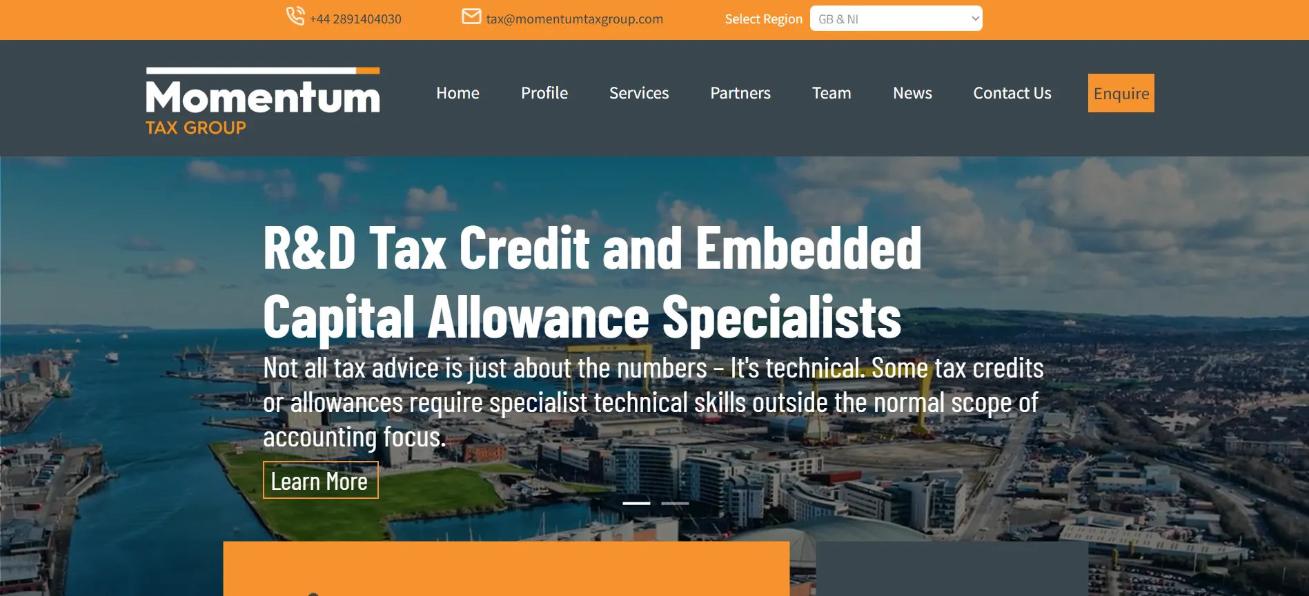 Momentum Tax Group showcasing R&D tax credit and capital allowance work.