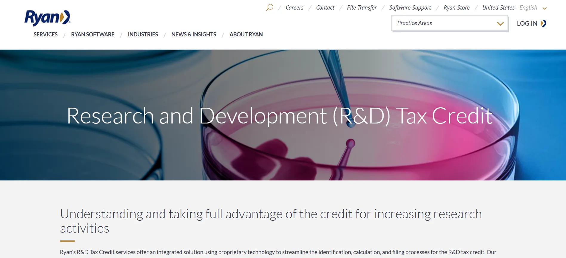 Ryan highlighting its research and development tax credit solutions.