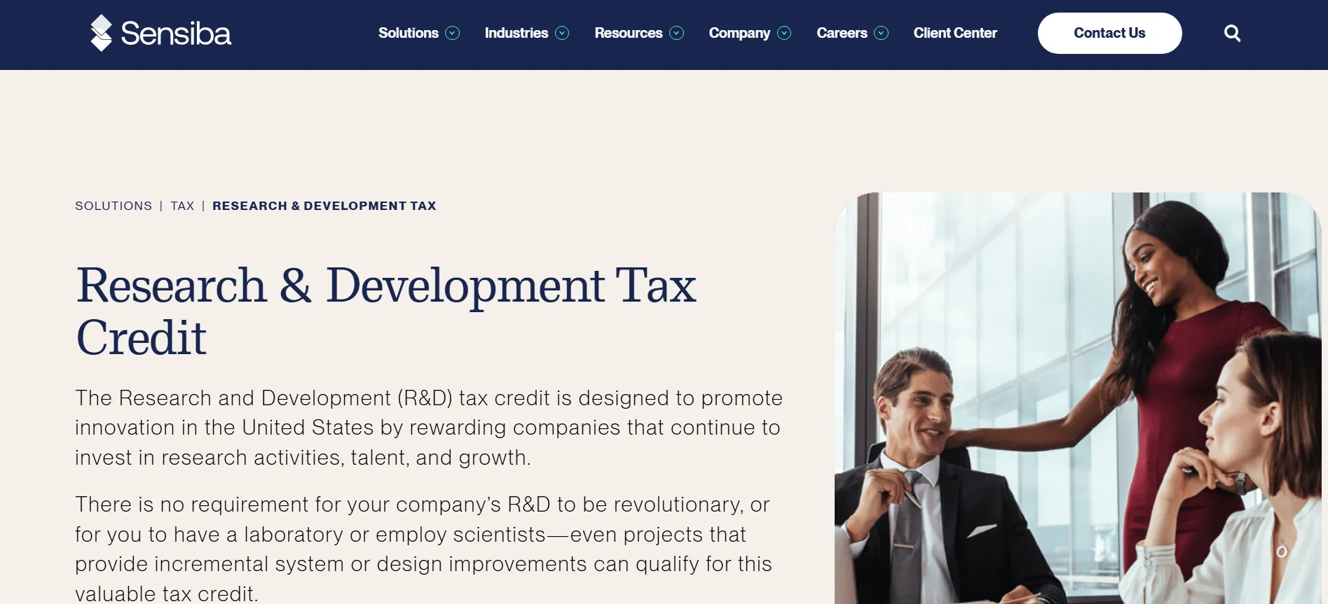 Sensiba offering structured R&D tax credit support for companies.