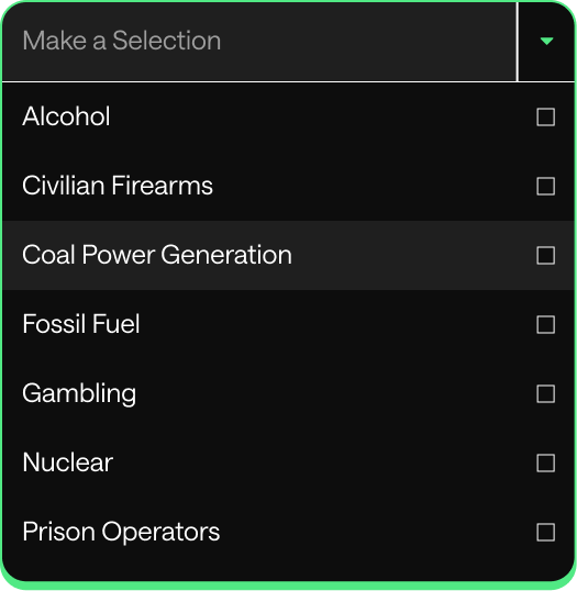 Controversial industries users can optionally exclude from indices built on Syntax Direct.