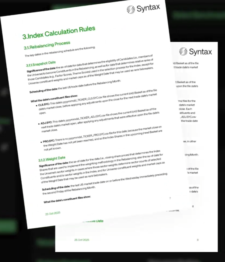 Excerpts from a rulebook for a hypothetical index built on Syntax Direct.
